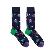 Load image into Gallery viewer, Men's Navy & Purple Alien Socks