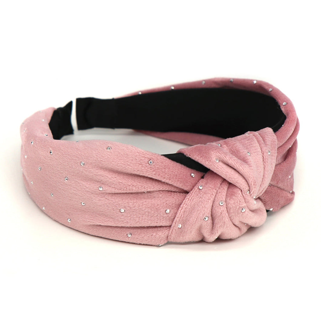 Pale Pink Velvet Headband with Crystals