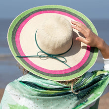 Load image into Gallery viewer, Cream Wide Brim Sun Hat with Green &amp; Pink
