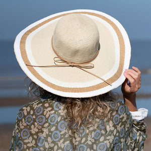 Cream Wide Brim Sun Hat with Natural & White