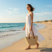 Load image into Gallery viewer, Natural Shoulder Beach Bag