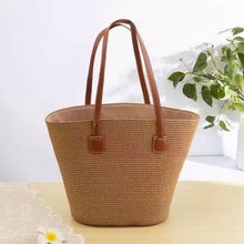 Load image into Gallery viewer, Dark Natural Shoulder Beach Bag