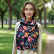 Load image into Gallery viewer, Navy Silky Floral Scarf