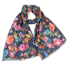 Load image into Gallery viewer, Navy Silky Floral Scarf