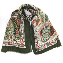 Load image into Gallery viewer, Golden Paisley Scarf - Green