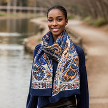 Load image into Gallery viewer, Golden Paisley Scarf - Blue