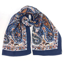 Load image into Gallery viewer, Golden Paisley Scarf - Blue