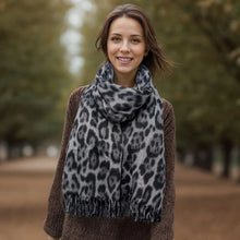 Load image into Gallery viewer, Fluffy Animal Print Scarf - Black