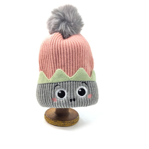 Pink/Grey Childrens Monster Bobble Hat