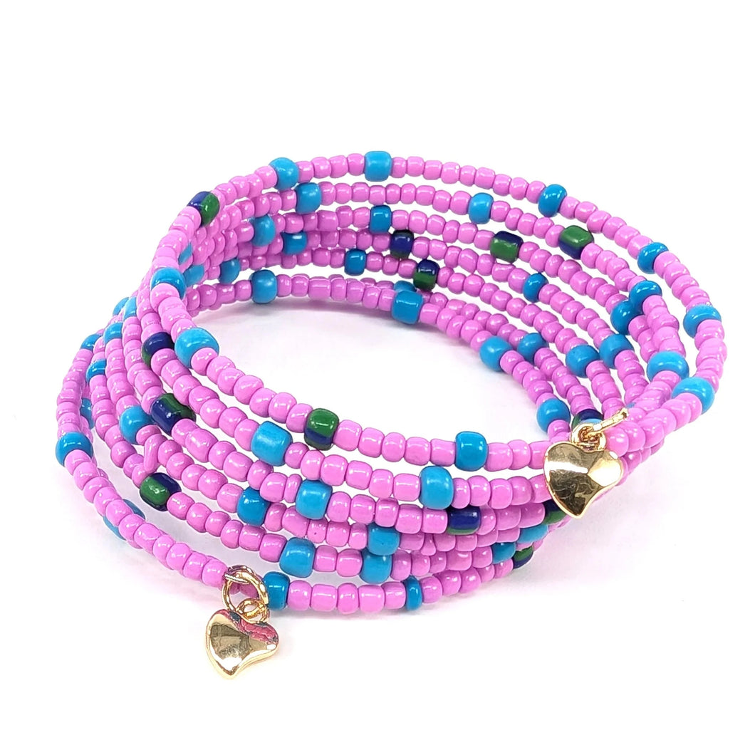 Coil Seed Bead Bracelet - Blue/Pink