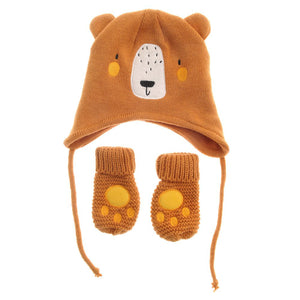 Brown Bear Hat & Mittens - 12-24 months
