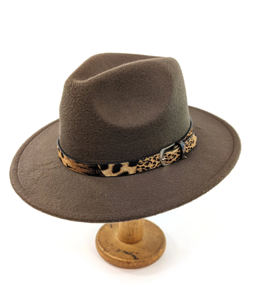Choc Brown Animal Print Band Fedora Hat