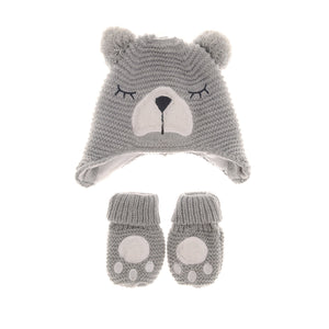 Grey Bear Woolly Hat - 0-12 months