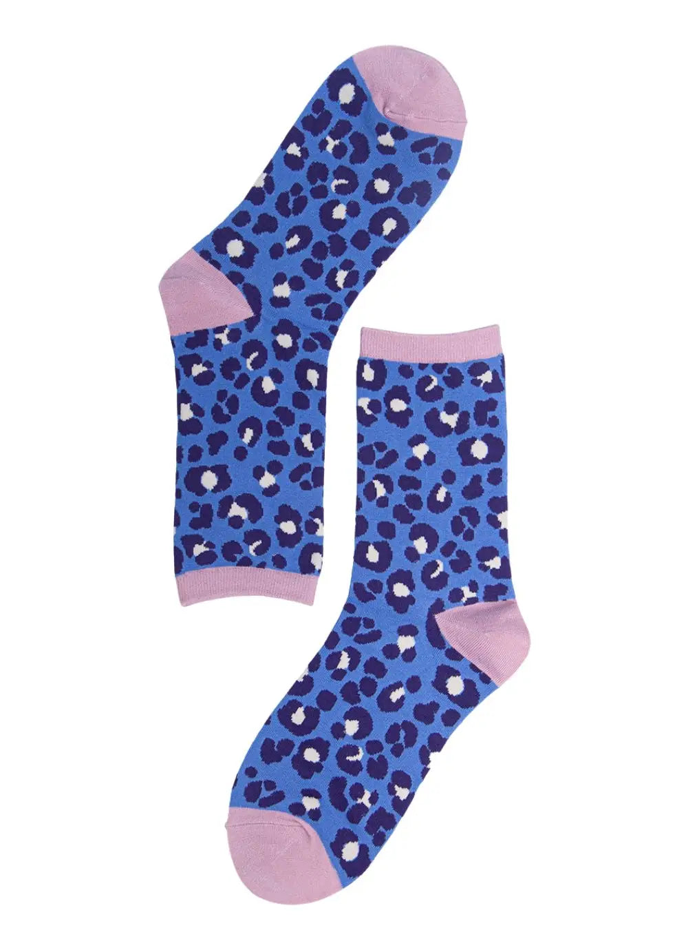 Womens Bamboo Leopard Print Socks Ladies Animal Print Blue