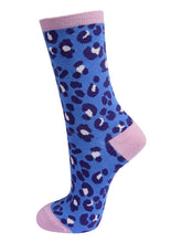 Load image into Gallery viewer, Womens Bamboo Leopard Print Socks Ladies Animal Print Blue
