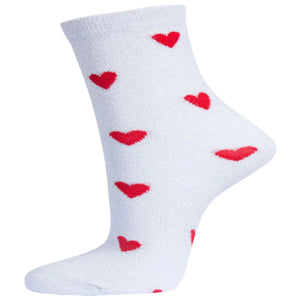Womens Glitter Socks Red Heart Love Hearts Socks White