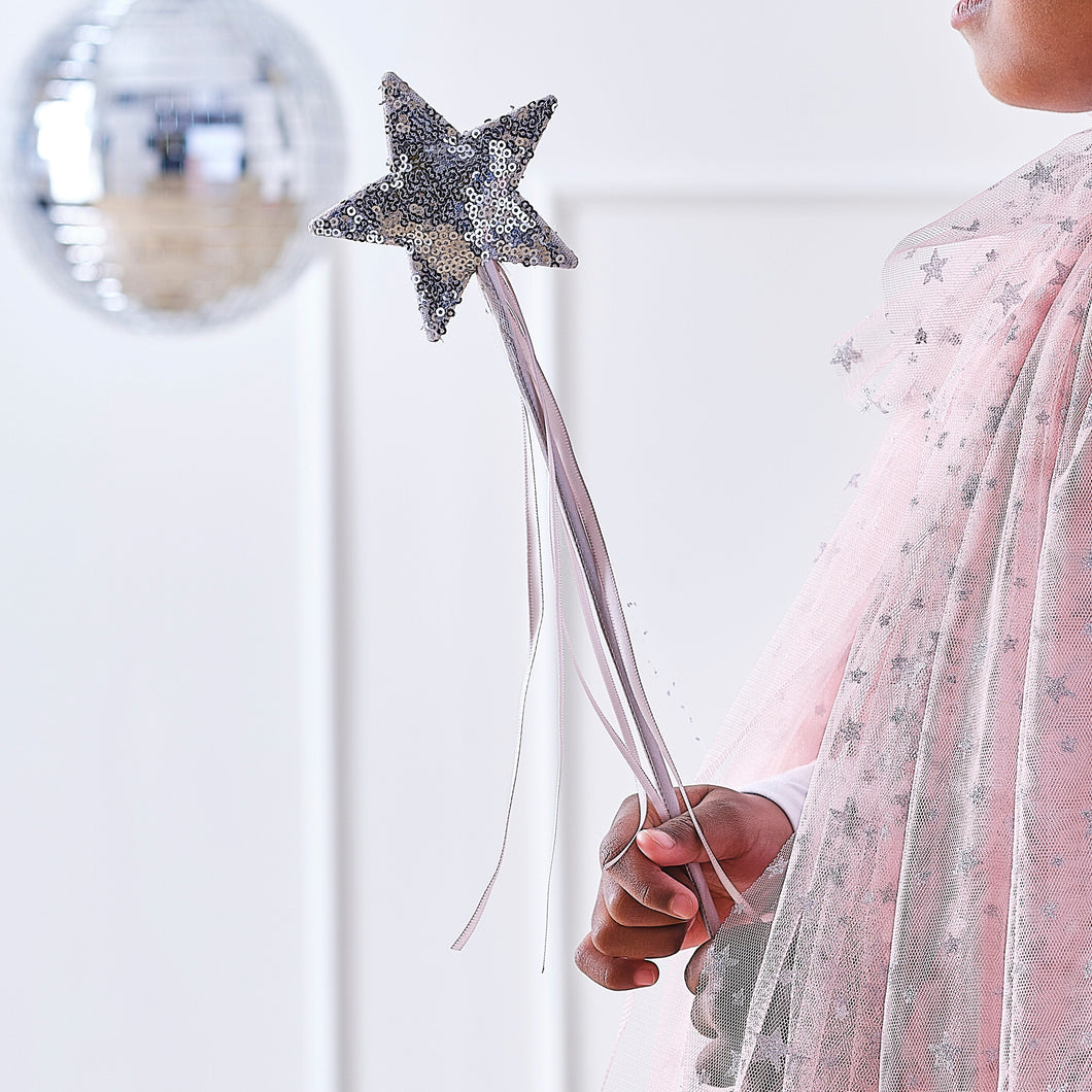 Pink & Silver Sequin Star Fairy Wand