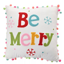 Load image into Gallery viewer, Square Pom Pom Jacquard Cushion - Be Merry