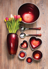 Load image into Gallery viewer, Large Aluminium & Red Enamel Heart Shaped Bowl