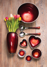 Load image into Gallery viewer, Large Aluminium &amp; Red Enamel Heart Shaped Bowl

