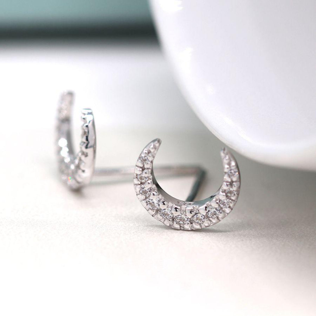 Sterling Silver Crystal Crescent Earrings