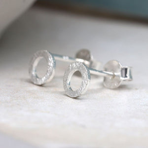 Tiny Silver Scratched Circle Stud Earrings