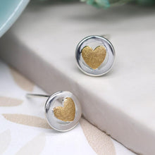 Load image into Gallery viewer, Sterling Silver Circle Gold Heart Earrings
