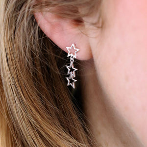 Triple Hanging Star Stud Earrings