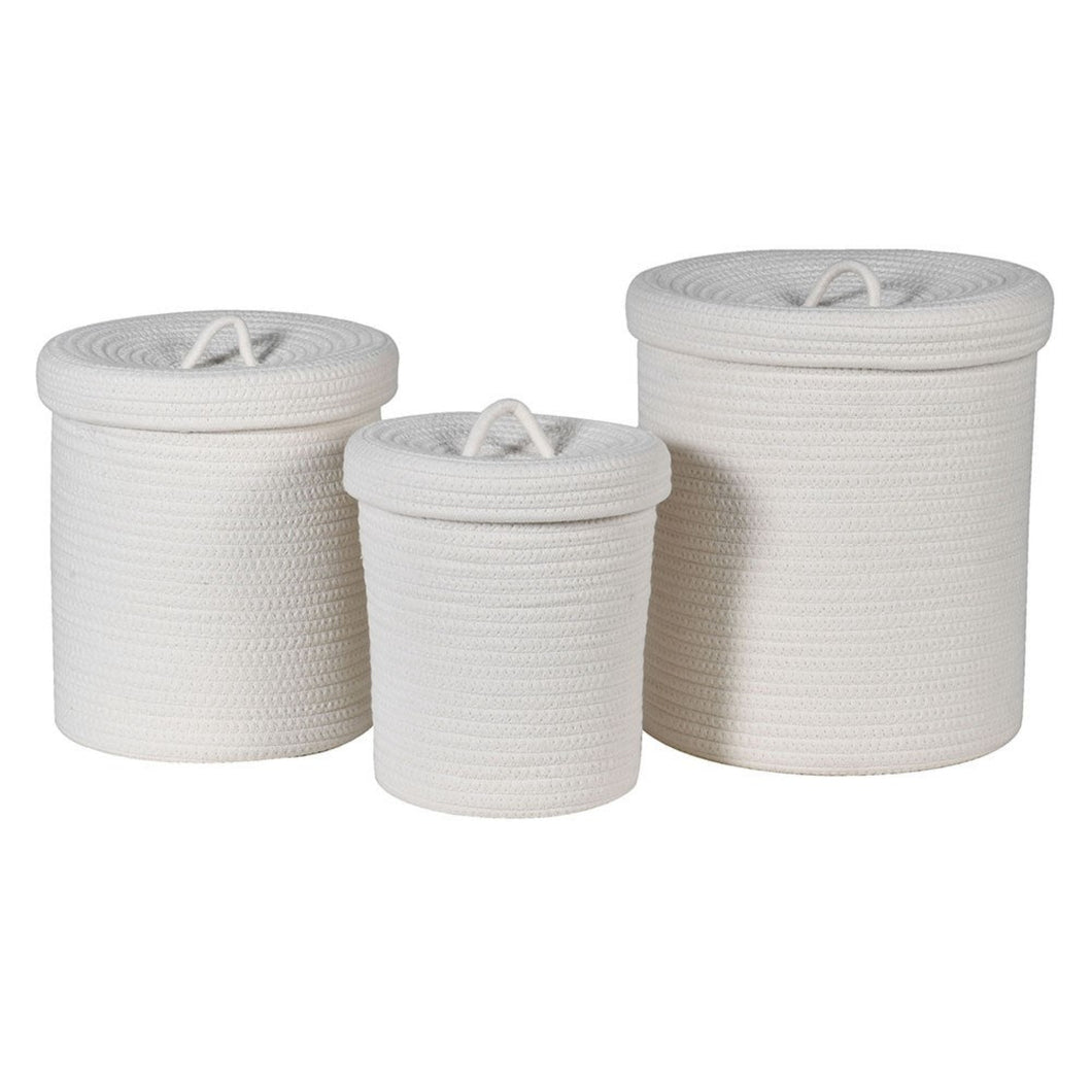 White Cotton Rope Lidded Baskets