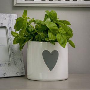 Grey Heart White Ceramic Flower Pot