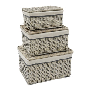 Grey Rectangular Willow Storage Hamper