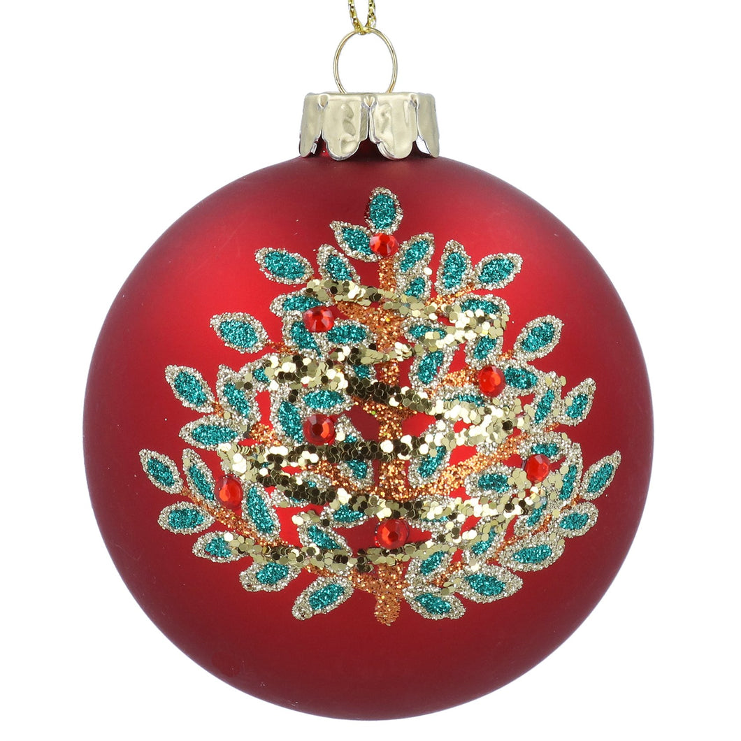 Red Glass Ball with Glitter Tree