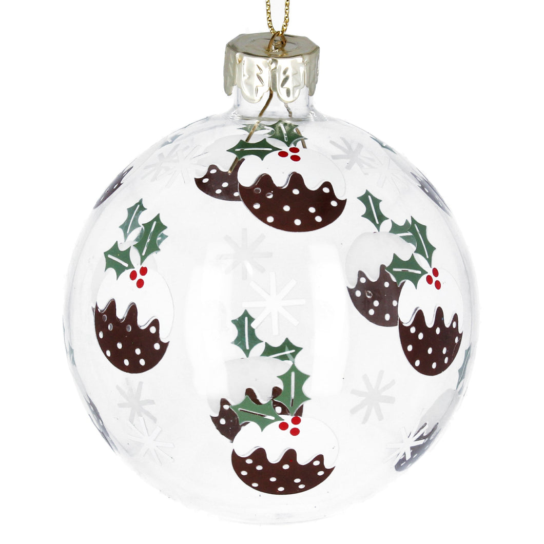 Clear Glass Christmas Pudding Bauble