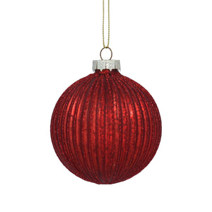 Dark Red Ribbed Glass Ball