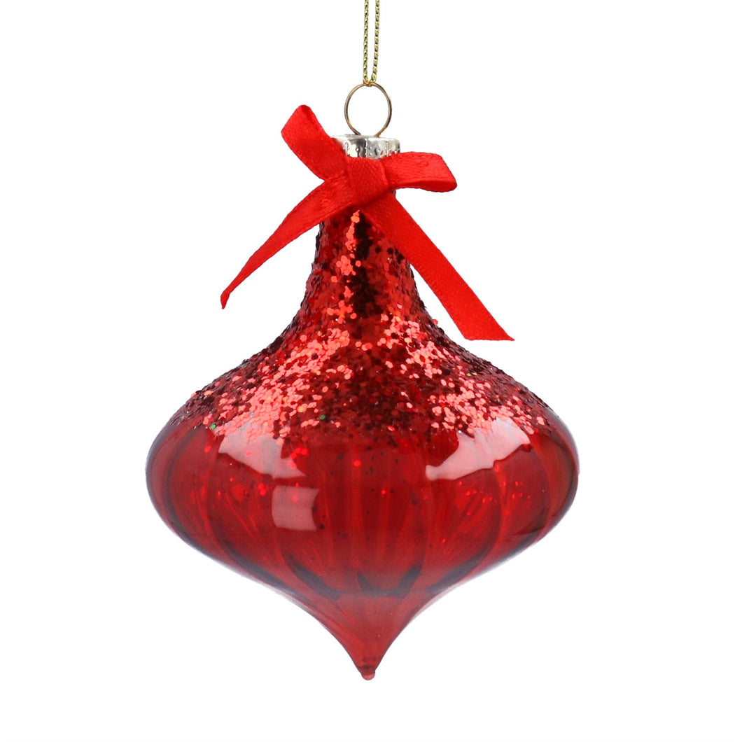 Clear Sparkling Red Glass Ogee Dec