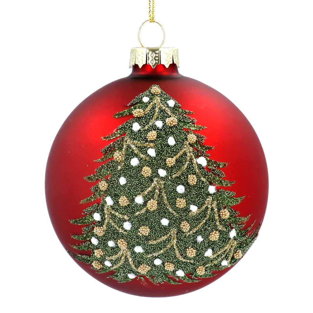 Red Bauble with Green Beaded Tree