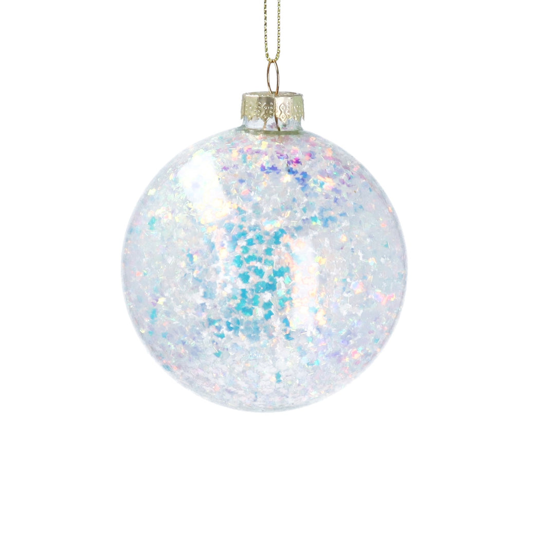 Clear Glass Ball with Iridescent Confetti