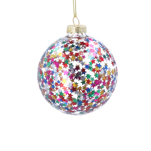 Clear Glass Ball with Multicolour Star Confetti