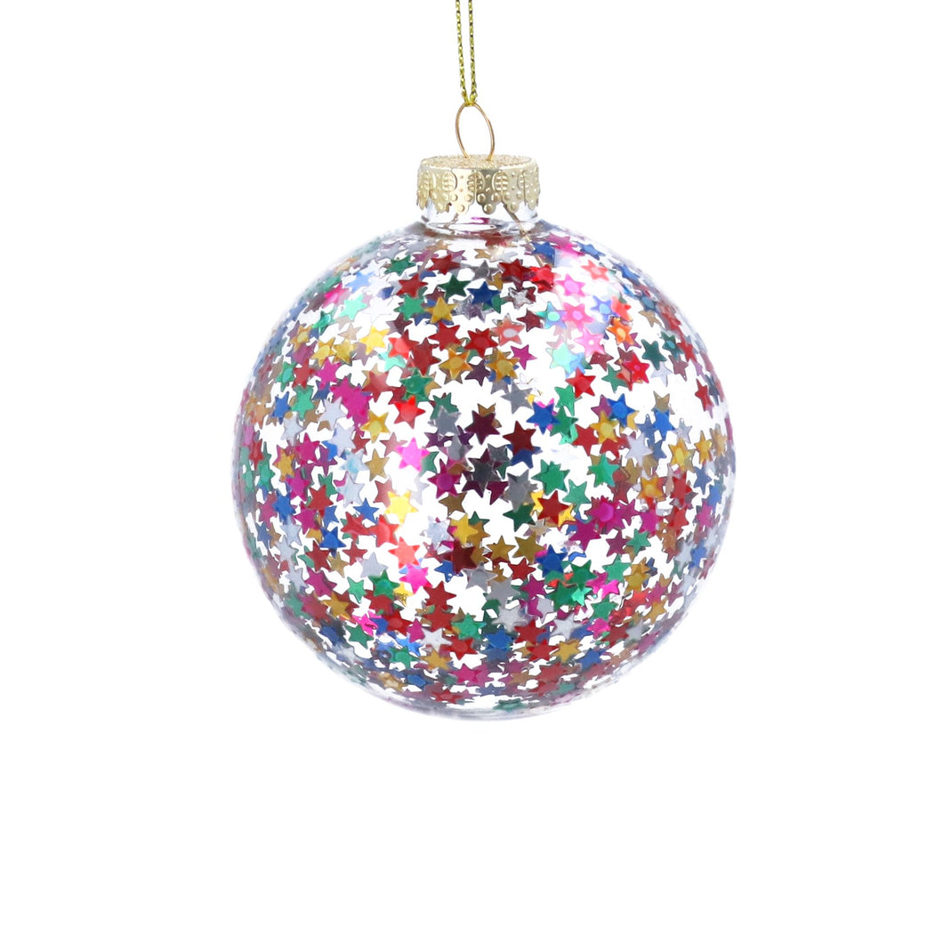 Clear Glass Ball with Multicolour Star Confetti