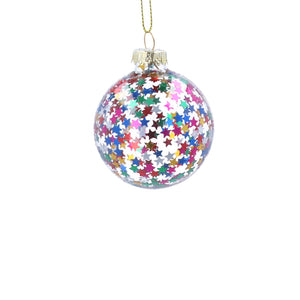 Clear Glass Ball with Multicolour Star Confetti Sml