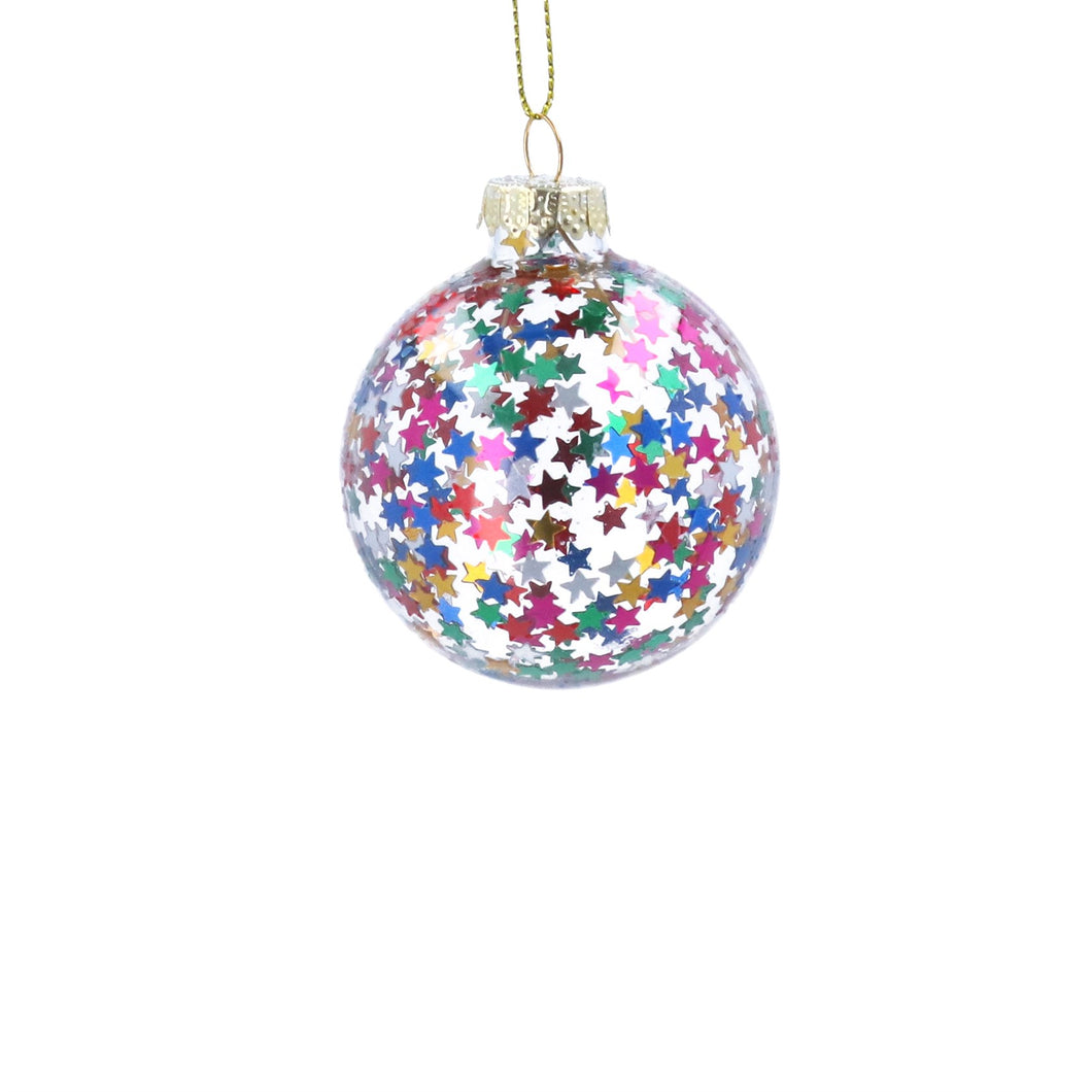 Clear Glass Ball with Multicolour Star Confetti Sml