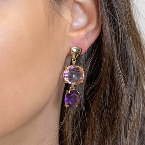 Gold Drop Pink/Purple Stone Earrings