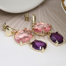 Load image into Gallery viewer, Gold Drop Pink/Purple Stone Earrings
