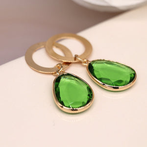 Gold Hoop Studs Green Crystal