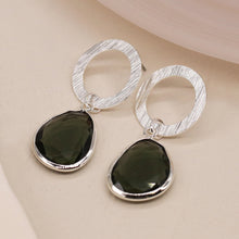 Load image into Gallery viewer, Silver Hoop Studs Smokey Crystal
