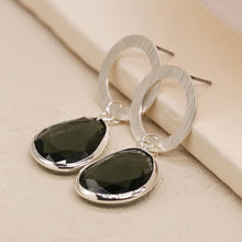 Load image into Gallery viewer, Silver Hoop Studs Smokey Crystal
