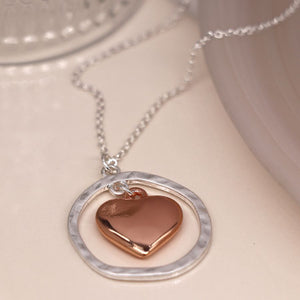 Silver Hoop and Rose Gold Heart Necklace