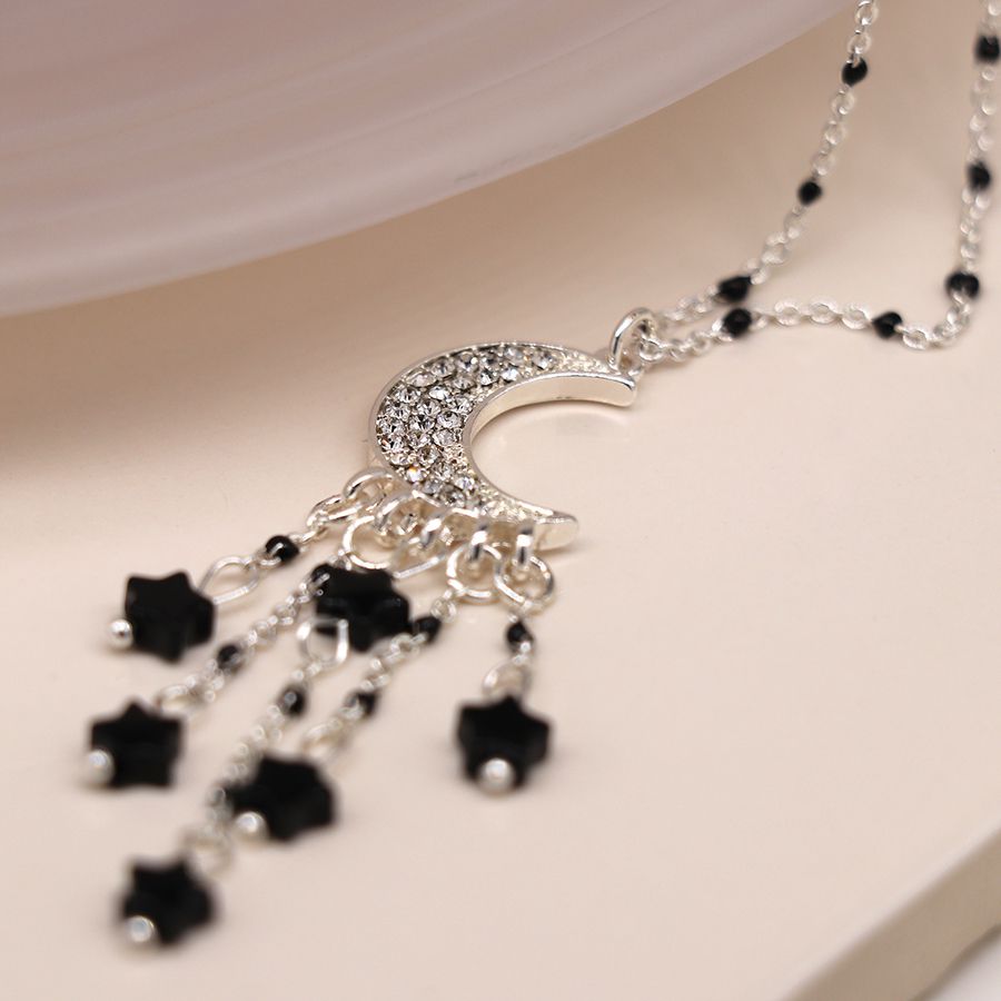 Crystal Moon and Star Drop Necklace
