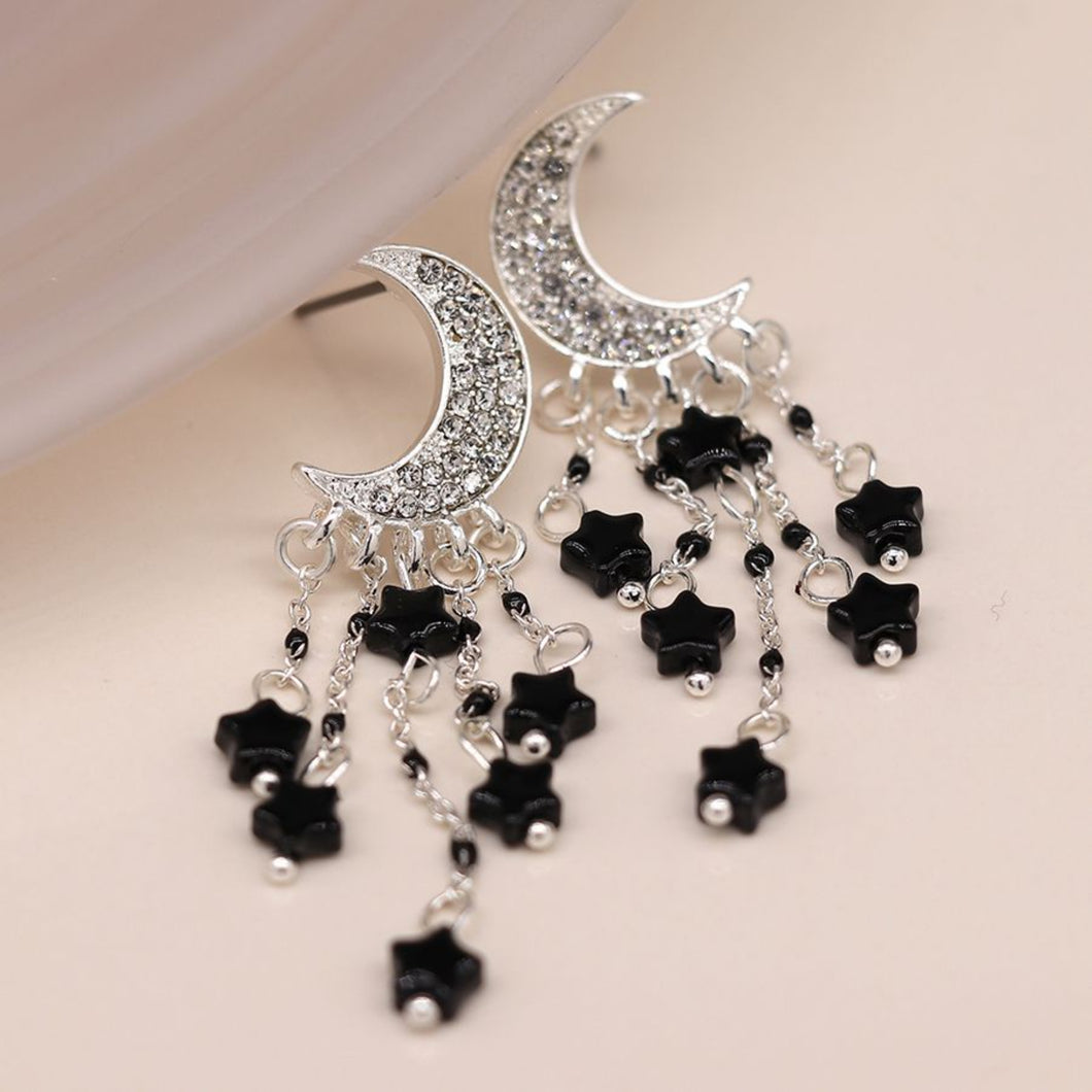 Crystal Moon and Star Drop Earrings