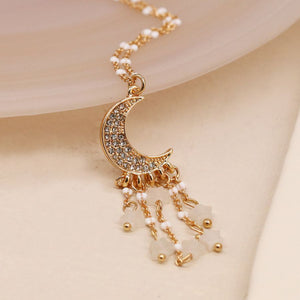 Gold Crystal Moon and Star Drop Necklace